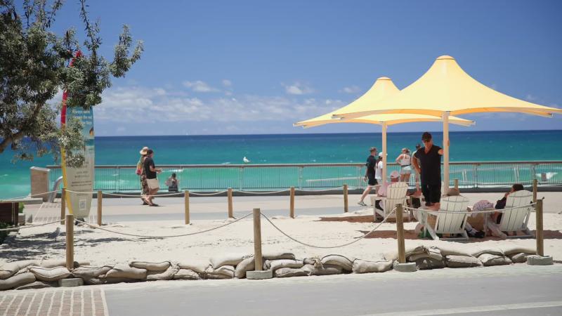 Lounging Under Yellow Sails, Surfers Paradise (Gold Coast stock video)